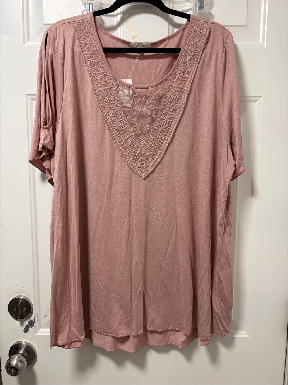Maurices Rose Pink Lace-Trim Short Sleeve Tee